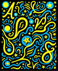 Whimsical Yellow Blue Starry Swirls Rug