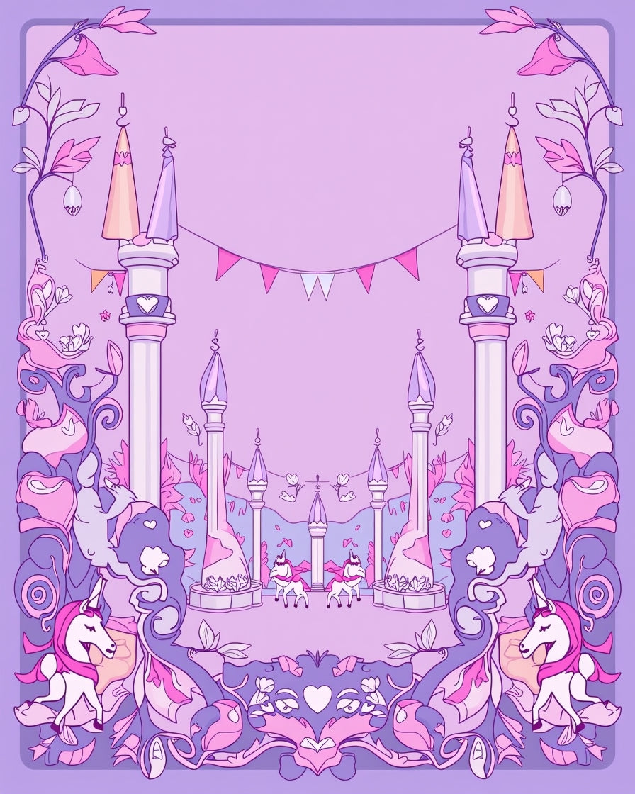 Whimsical Pink Unicorn Castle Garden Rug
