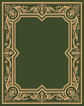 Ornate Gold Green Scrollwork Frame Rug