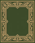 Ornate Gold Green Scrollwork Frame Rug