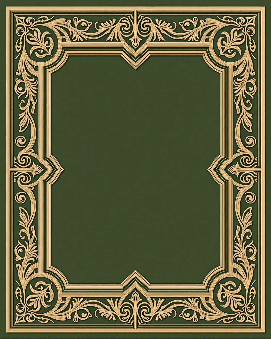 Ornate Gold Green Scrollwork Frame Rug