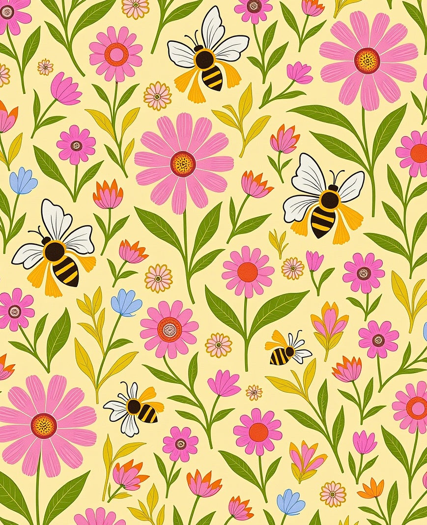 Whimsical Yellow Bumblebee Floral Rug