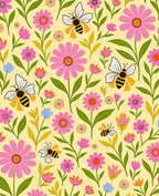 Whimsical Yellow Bumblebee Floral Rug
