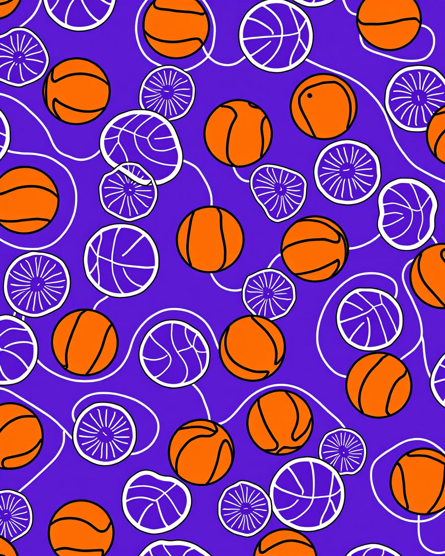 Orange Basketball Court Circles Rug