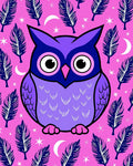 Whimsical Purple Owl Feather Night Rug