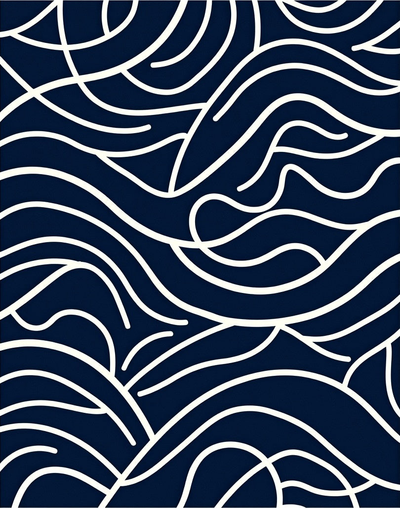 Deep Navy Cream Abstract Flow Rug