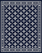 Navy White Floral Lattice Border Rug