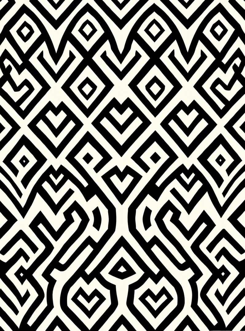 Bold Black White Interlocking Geometric Rug