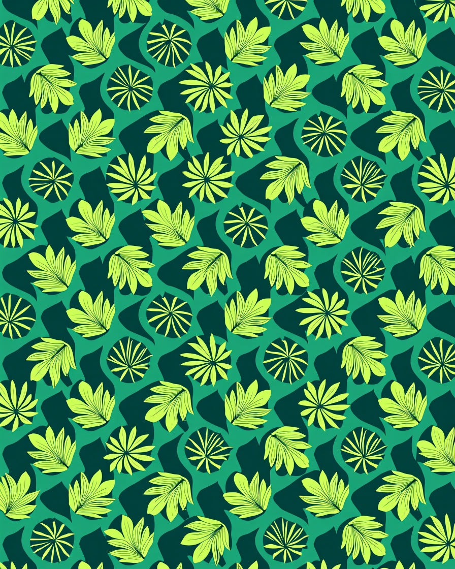 Lime Green Tropical Leaf Collage Rug