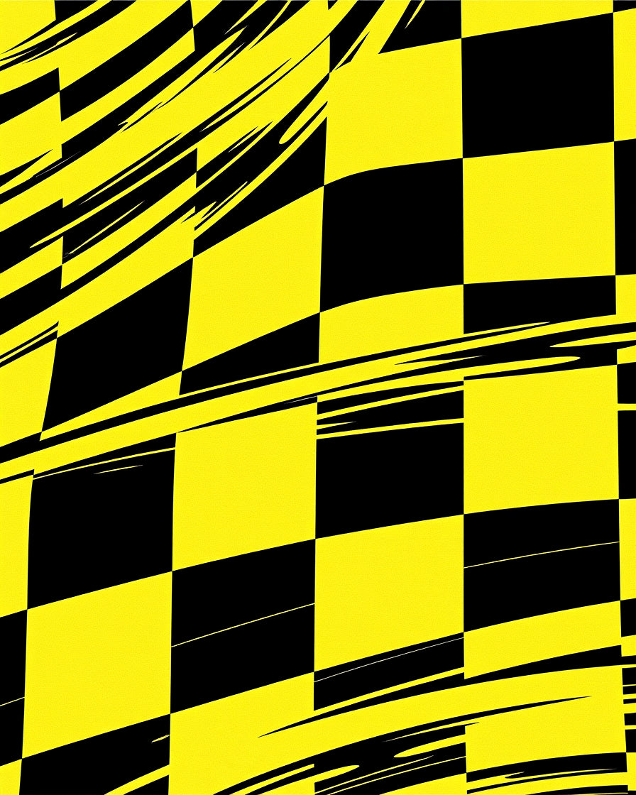 Dynamic Yellow Black Checkerboard Motion Rug