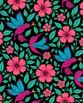 Vibrant Pink Floral Hummingbird Garden Rug