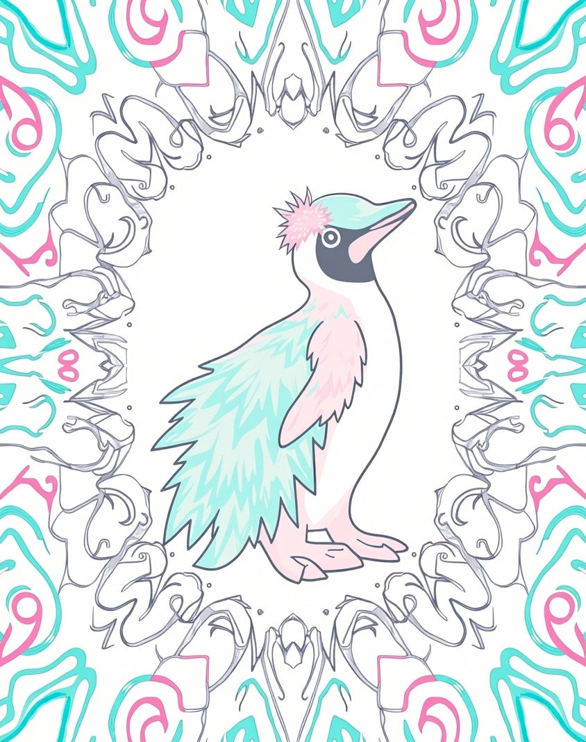 Pastel Penguin Mandala Frame Rug