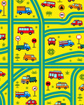 Bright Yellow Cartoon Vehicle Road Map Rug