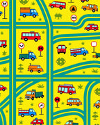 Bright Yellow Cartoon Vehicle Road Map Rug