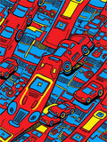 Red Blue Yellow Cars Collage Rug