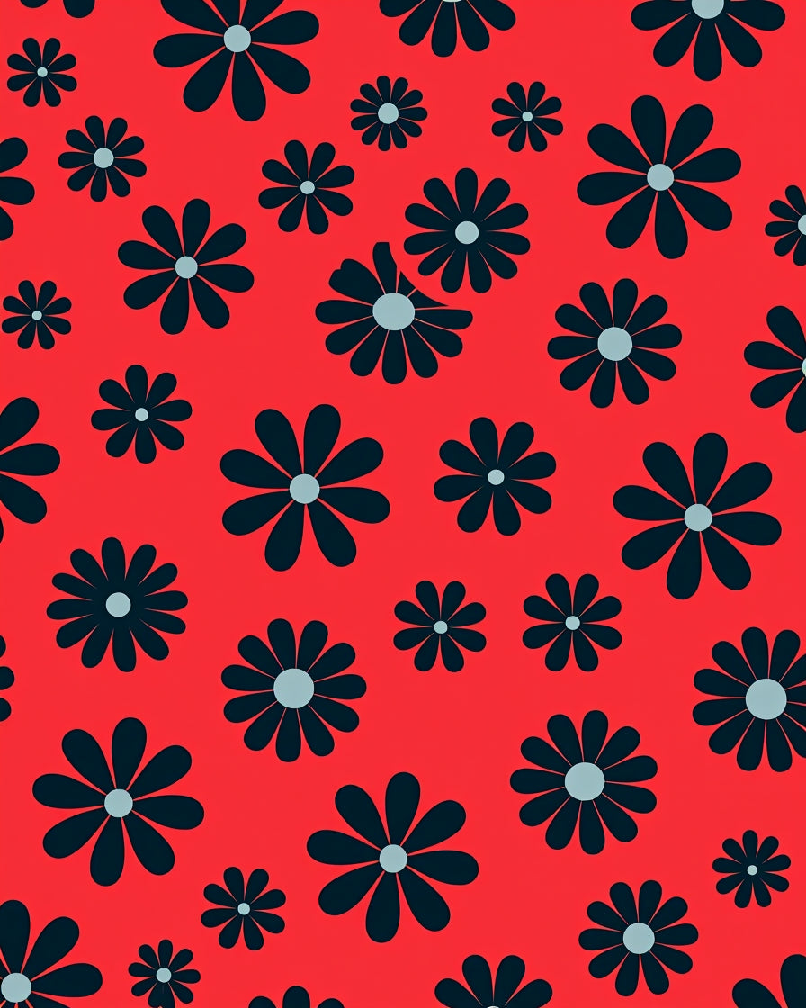 Retro Black Daisy Red Background Rug