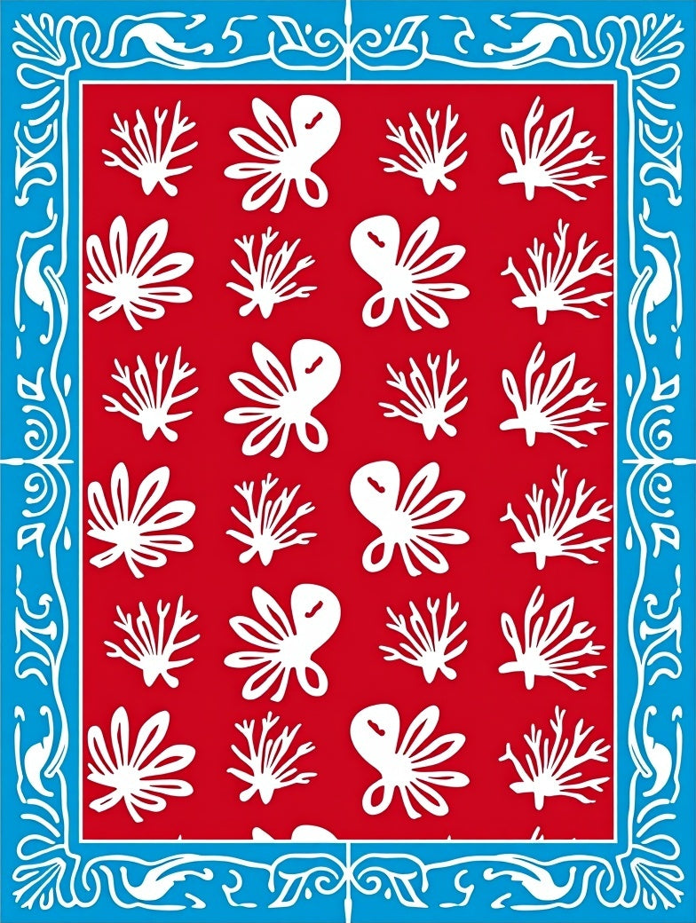 Crimson Coral Bordered Repeat Rug
