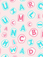 Pink White Blue Alphabet Collage Rug