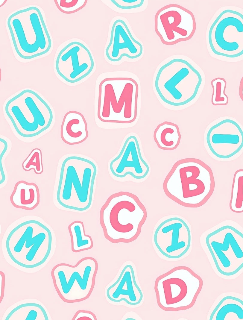 Pink White Blue Alphabet Collage Rug