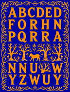 Orange Alphabet Trees Animal Blue Rug