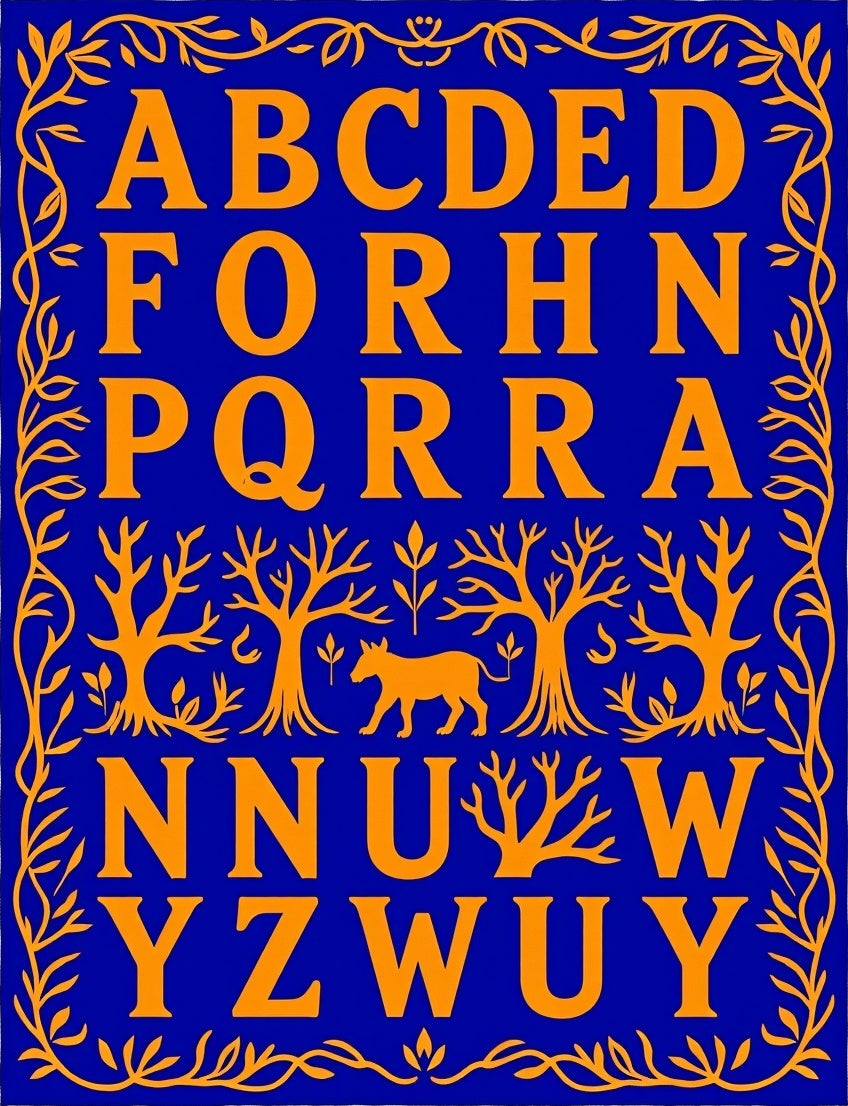 Orange Alphabet Trees Animal Blue Rug