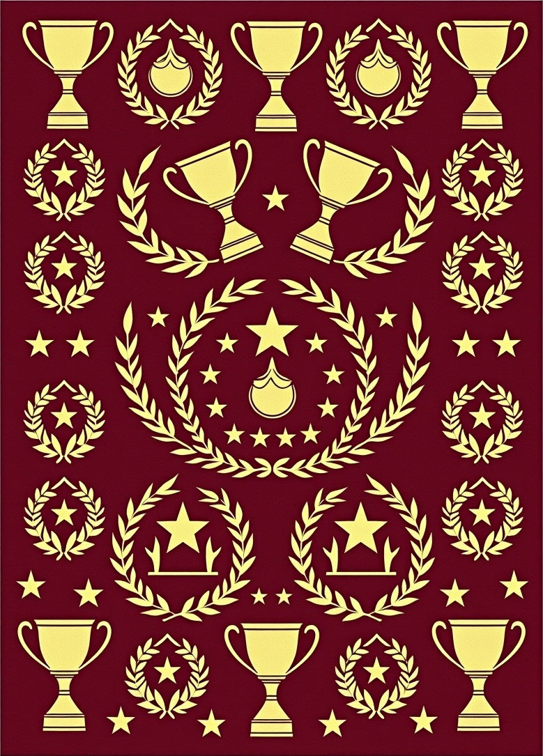 Golden Trophies Laurel Wreaths Stars Rug