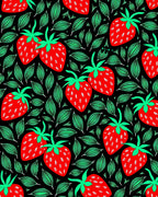 Red Strawberry Garden Black Accent Rug