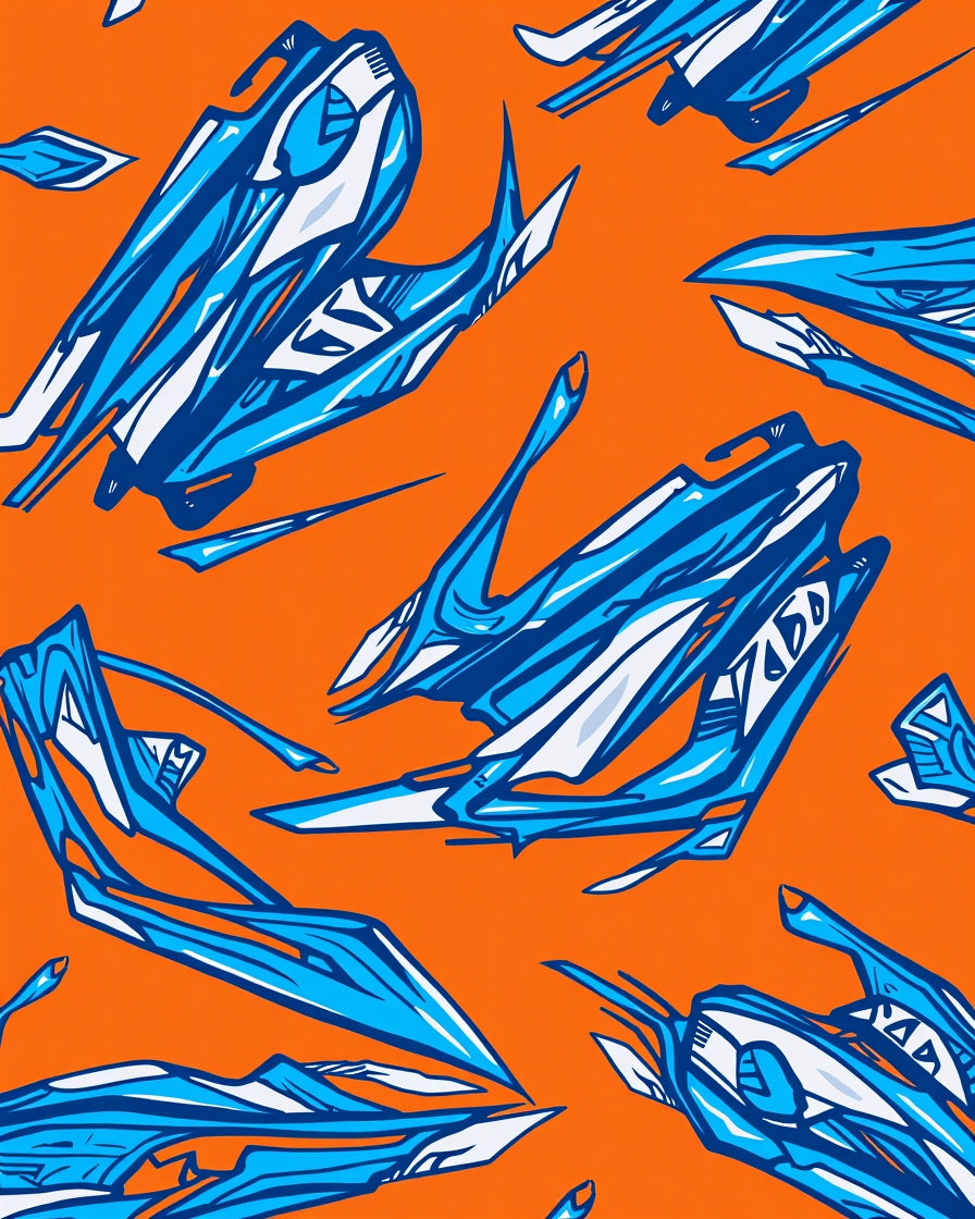 Futuristic Blue Silver Abstract Shapes Rug