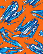 Futuristic Blue Silver Abstract Shapes Rug