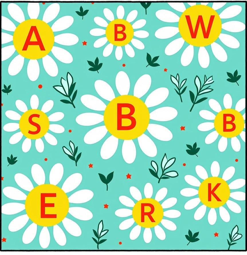 Teal Daisy Field with Red Letters Rug