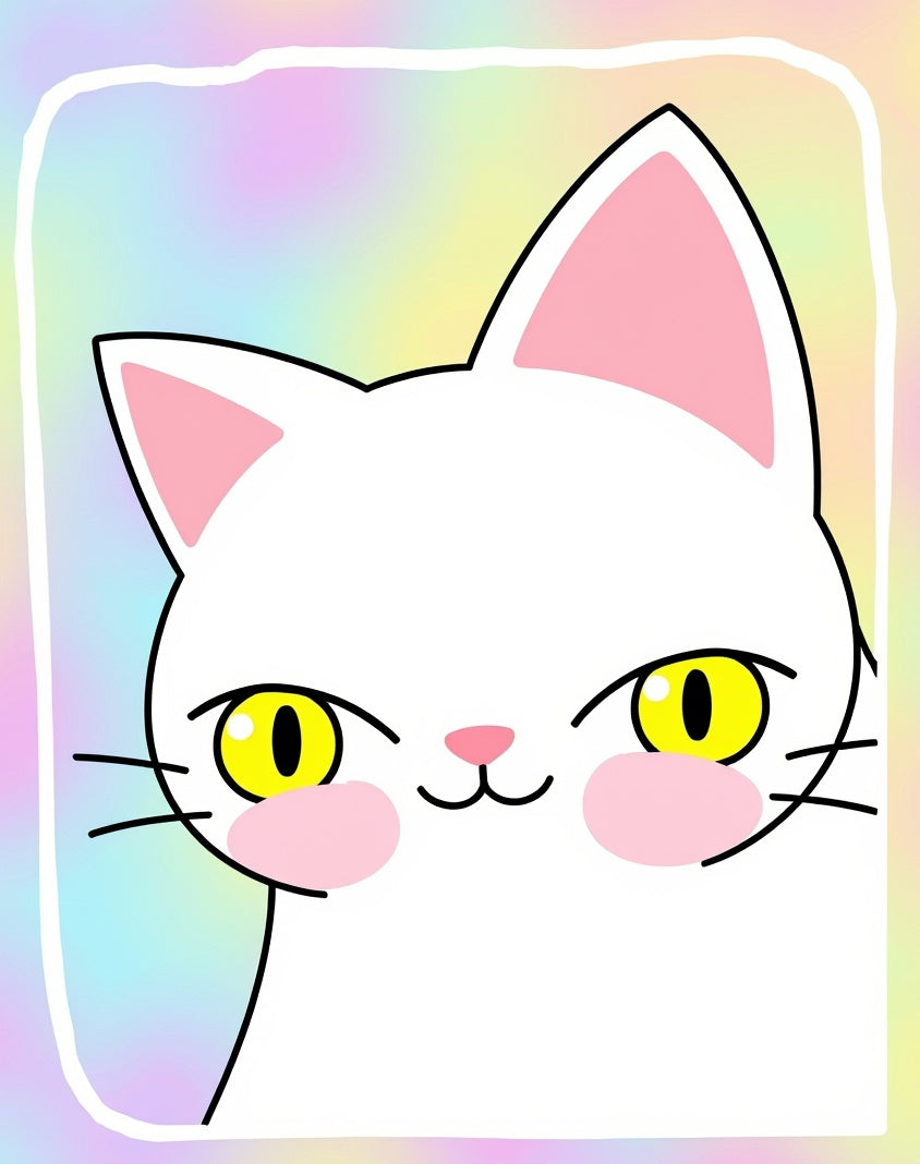 Cute White Cat Pastel Swirl Rug