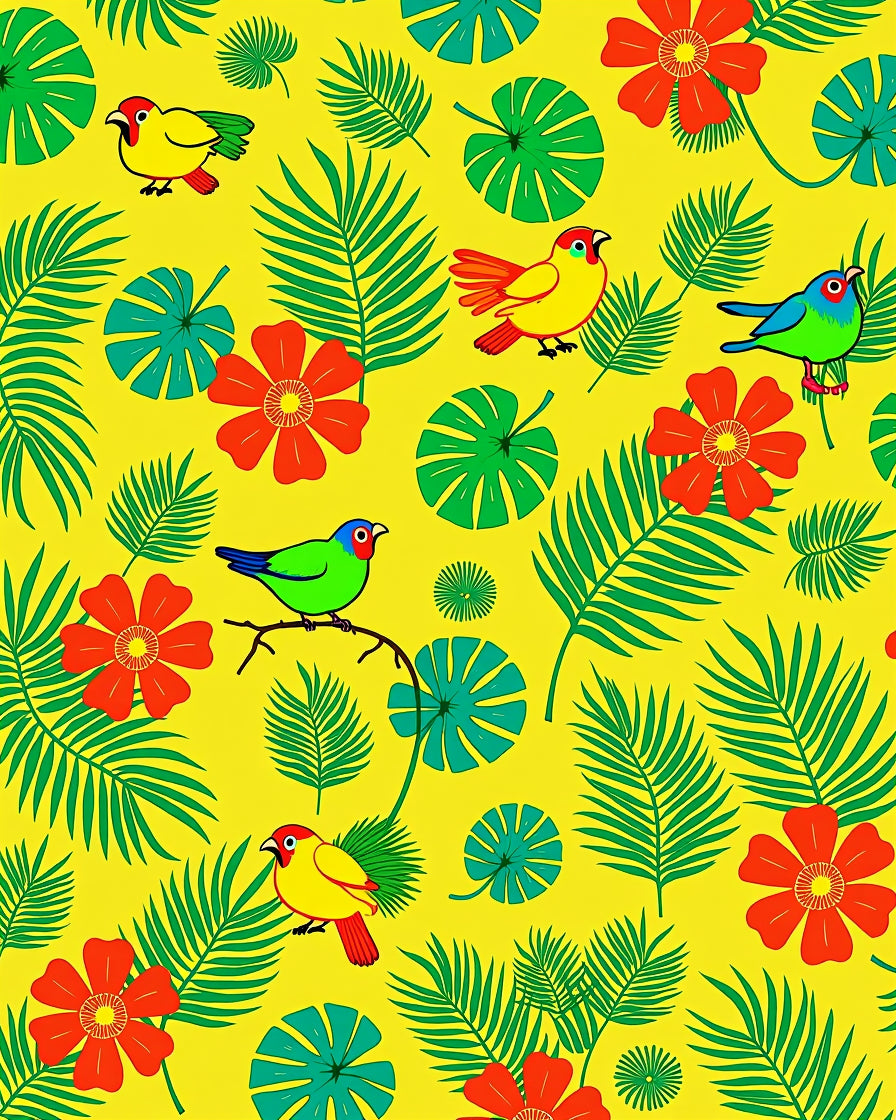 Tropical Birds Red Flower Foliage Rug