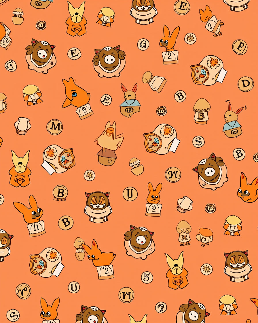 Playful Orange Cartoon Characters Collage Rug