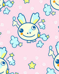 Kitsch Bunny Clouds Stars Pink Background Rug
