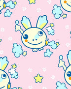 Kitsch Bunny Clouds Stars Pink Background Rug