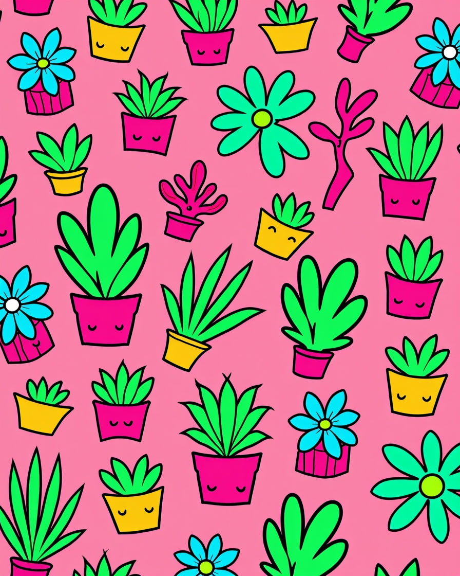 Pink Potted Plants and Flowers Rug