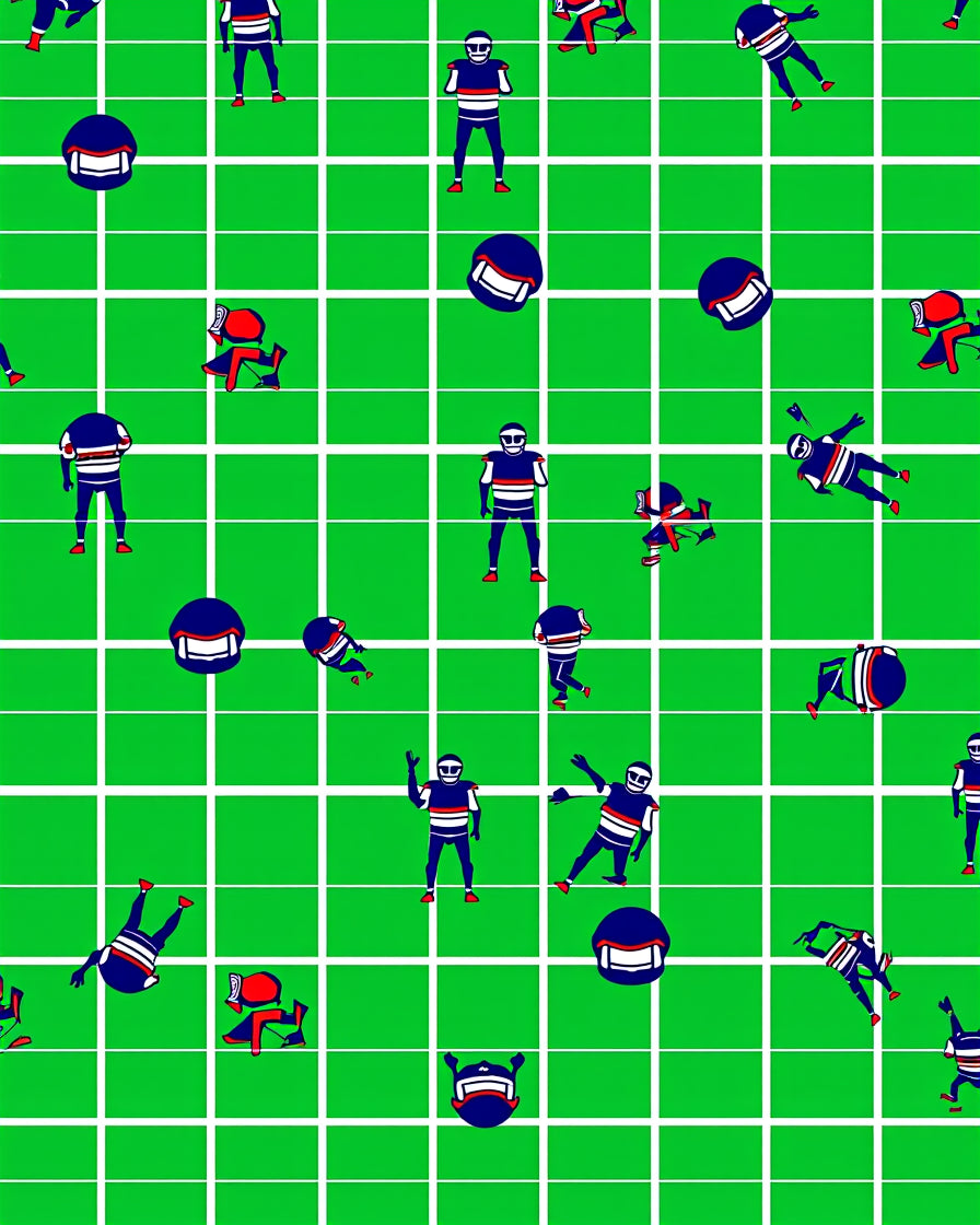Green White Grid Football Players Rug