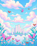 Pink Butterflies In A Dreamy Cloudscape Rug
