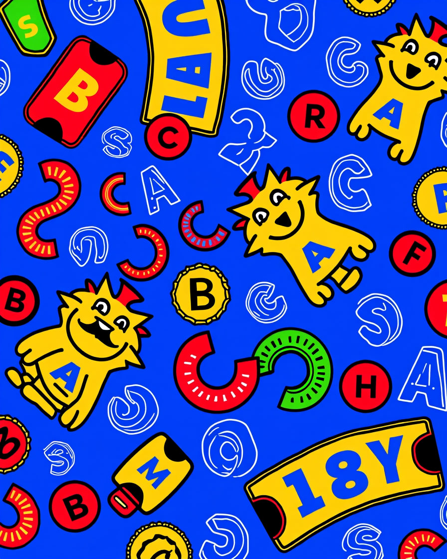 Playful Yellow Cat Alphabet Blocks Rug