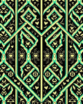 Black Teal Yellow Geometric Lattice Medallion Rug