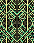 Black Teal Yellow Geometric Lattice Medallion Rug