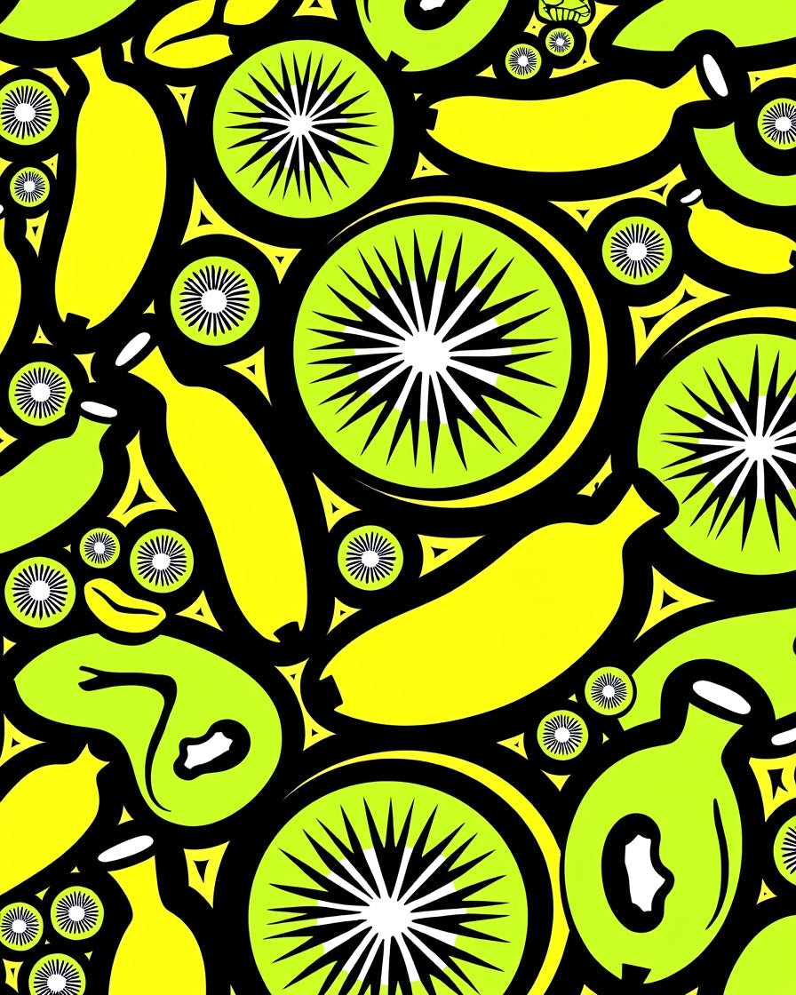 Bright Yellow Banana Kiwi Slice Rug