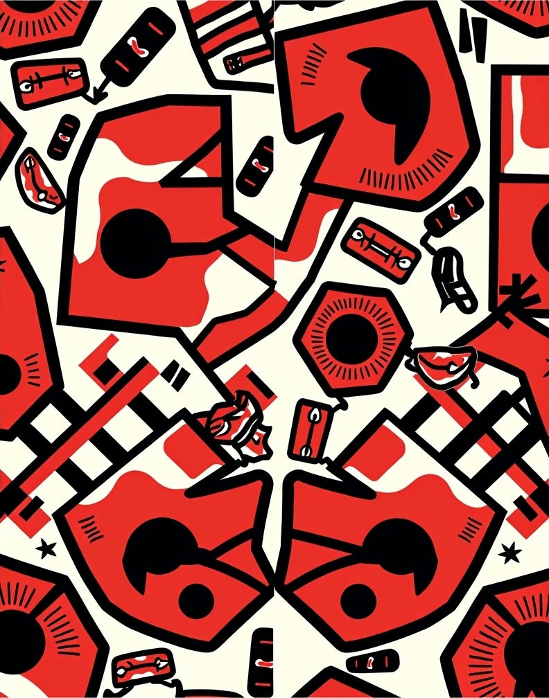 Bold Red Abstract Whimsical Figures Rug