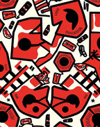 Bold Red Abstract Whimsical Figures Rug
