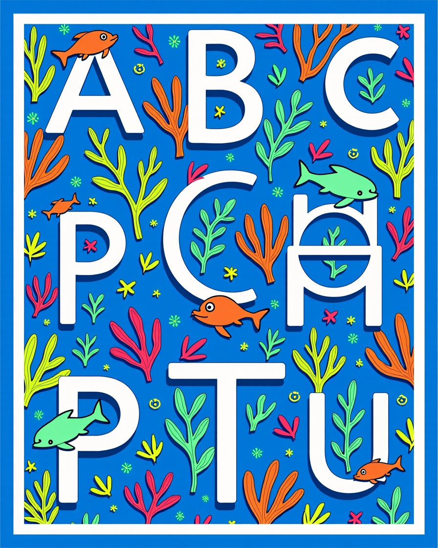 Nautical Alphabet Ocean Coral Fish Rug