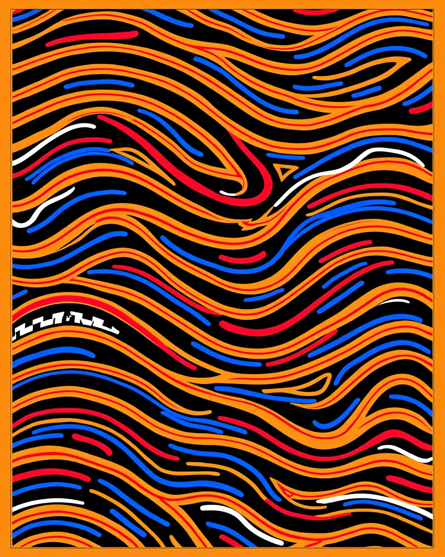 Dynamic Swirls Orange Blue Red Waves Rug