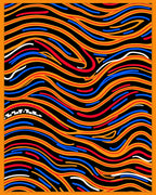 Dynamic Swirls Orange Blue Red Waves Rug