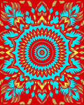 Vibrant Red Cyan Feathered Medallion Rug