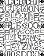 Black White Hand Drawn Alphabet Collage Rug