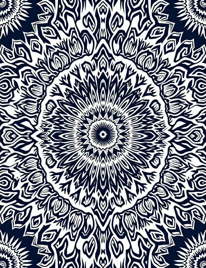 Bold Monochrome Symmetrical Mandala Rug